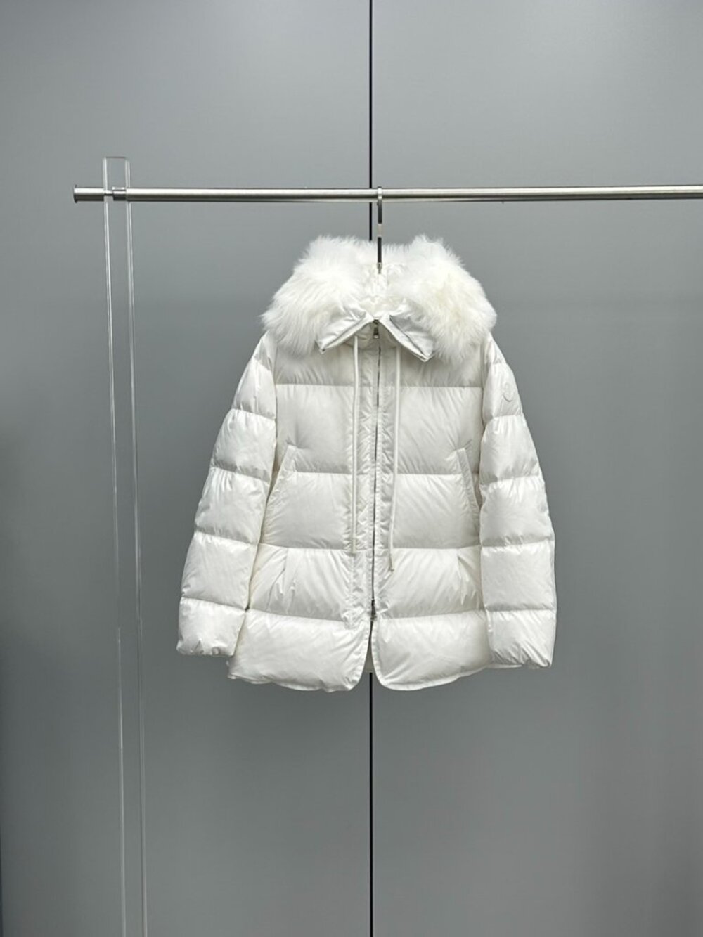 Moncler Women's White Down Jacket with Fur Collar